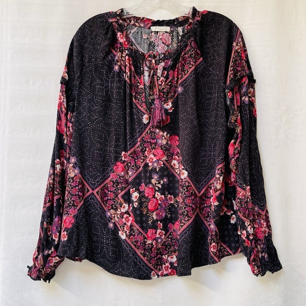 Lovestitch Blouse Womens Large Boho Peasant Long Sleeve Floral Flowy Romantic